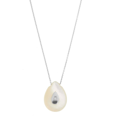 Collier Vieri - Collier avec pendentif en nacre et diamant en or blanc 18 ct 58 Facettes 22414