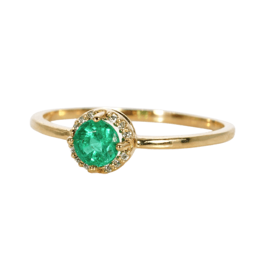 Bague en or jaune 14 ct avec émeraude GFCO et diamants