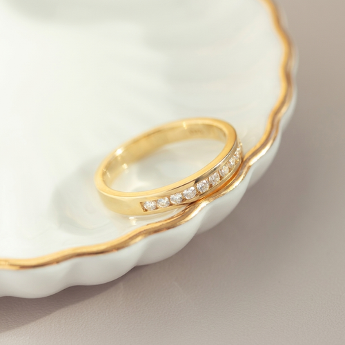60 Bague demi-mémoire vintage en or jaune 585 et diamants 58 Facettes HJ062644