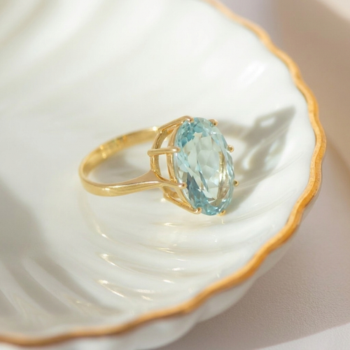 54 Bague cocktail vintage en or jaune 585 et aigue-marine 58 Facettes HJ062647