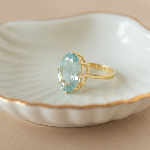 54 Bague cocktail vintage en or jaune 585 et aigue-marine 58 Facettes HJ062647