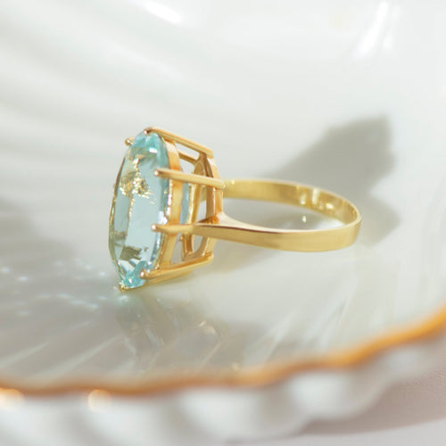 54 Bague cocktail vintage en or jaune 585 et aigue-marine 58 Facettes HJ062647