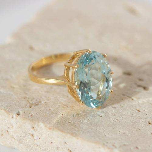 54 Bague cocktail vintage en or jaune 585 et aigue-marine 58 Facettes HJ062647