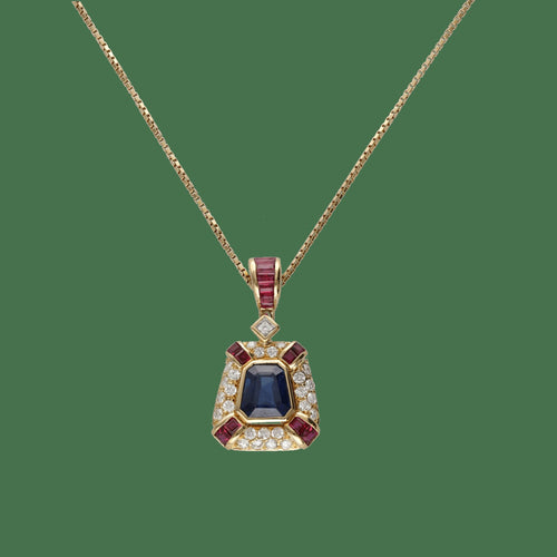 Collier pendentif en or jaune 18k, saphir, rubis et diamants 58 Facettes FB11865