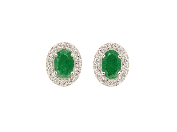 Boucles d'oreilles en or blanc, diamants et émeraude
