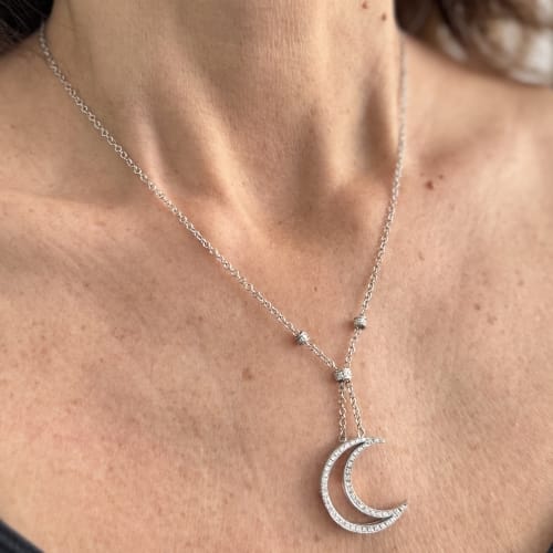 Collier Collier - Pendentif lune en or blanc 18 ct et diamants 58 Facettes 13249