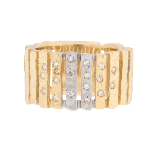 56 Bague jonc vintage française en or jaune et blanc et diamants 58 Facettes A1602
