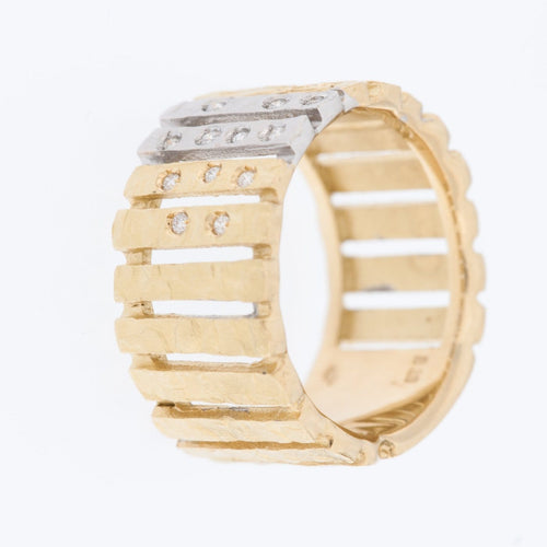 56 Bague jonc vintage française en or jaune et blanc et diamants 58 Facettes A1602