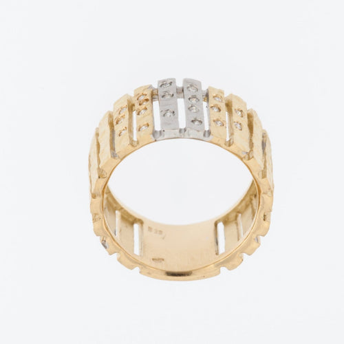 56 Bague jonc vintage française en or jaune et blanc et diamants 58 Facettes A1602