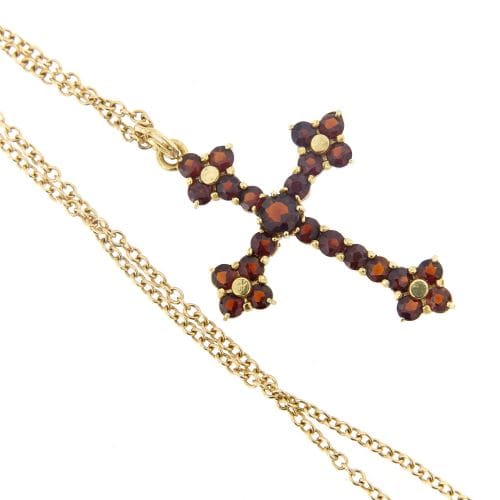 Collier Collier croix - Pendentif en or jaune 18 ct et grenats 58 Facettes 14894