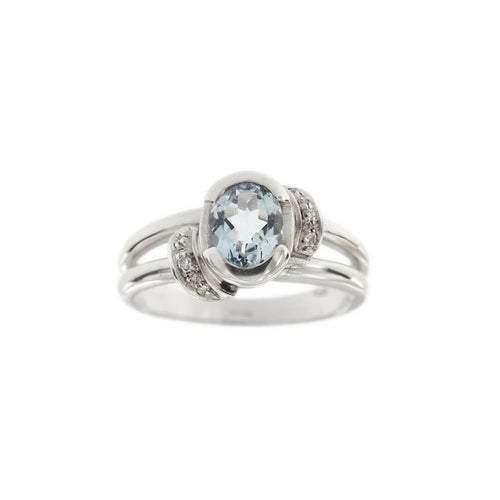 Bague Bague - Aigue-marine et diamants en or blanc 18 ct 58 Facettes 21456