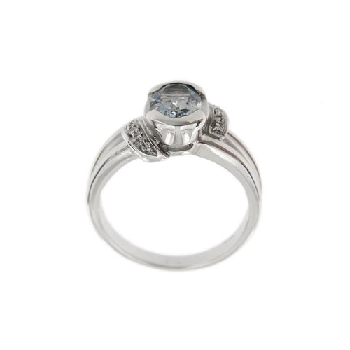 Bague Bague - Aigue-marine et diamants en or blanc 18 ct 58 Facettes 21456