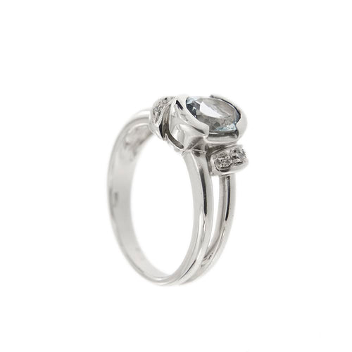 Bague Bague - Aigue-marine et diamants en or blanc 18 ct 58 Facettes 21456