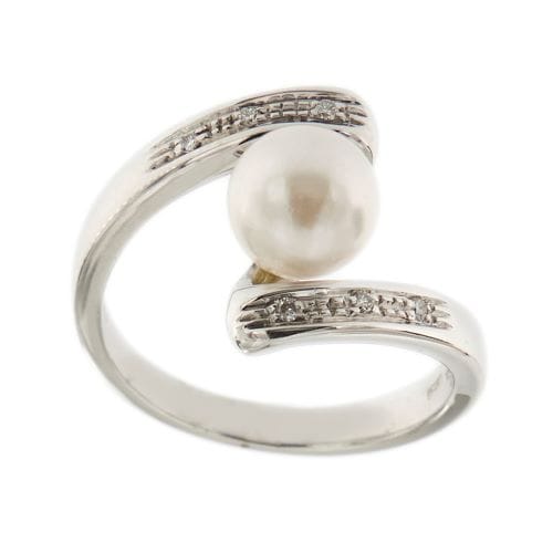 Bague Nimei - Bague contrariée en or jaune 18 kt avec perle et diamants 58 Facettes 27203