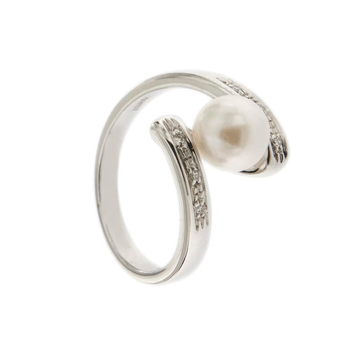 Bague Nimei - Bague contrariée en or jaune 18 kt avec perle et diamants 58 Facettes 27203