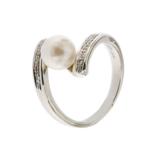 Bague Nimei - Bague contrariée en or jaune 18 kt avec perle et diamants 58 Facettes 27203
