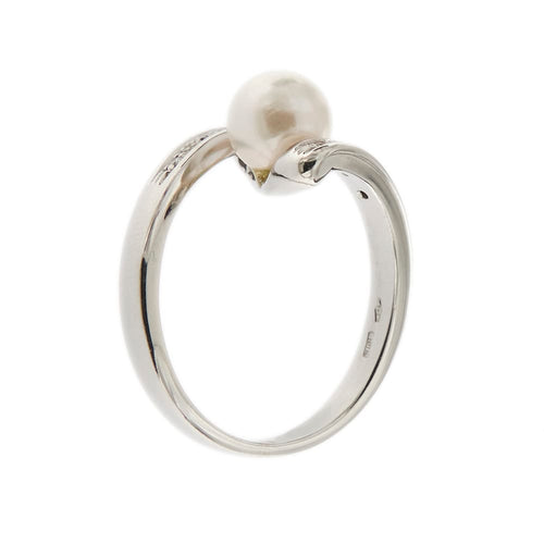 Bague Nimei - Bague contrariée en or jaune 18 kt avec perle et diamants 58 Facettes 27203