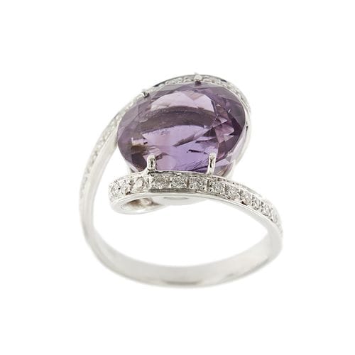 Bague Bague contrariée en or blanc 18 ct avec améthyste et diamants 58 Facettes 29391