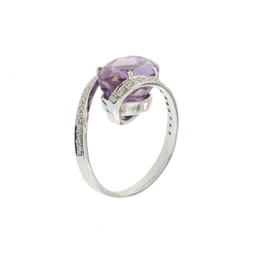 Bague Bague contrariée en or blanc 18 ct avec améthyste et diamants 58 Facettes 29391