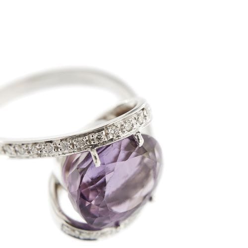 Bague Bague contrariée en or blanc 18 ct avec améthyste et diamants 58 Facettes 29391