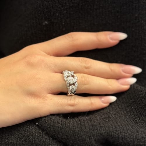Bague Bague maille gourmette en or blanc 18 ct et diamants 58 Facettes 35796