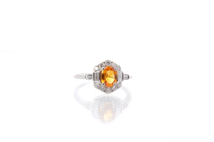 Bague 51 Bague saphir jaune et diamants en or blanc 18 carats 58 Facettes 25563