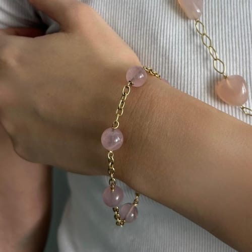 Bracelet Bracelet en or jaune 18 ct avec quartz rose 58 Facettes 28141B
