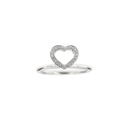 Bague 54 Donna Oro - Bague cœur en or blanc 18 kt et diamants 58 Facettes 23750