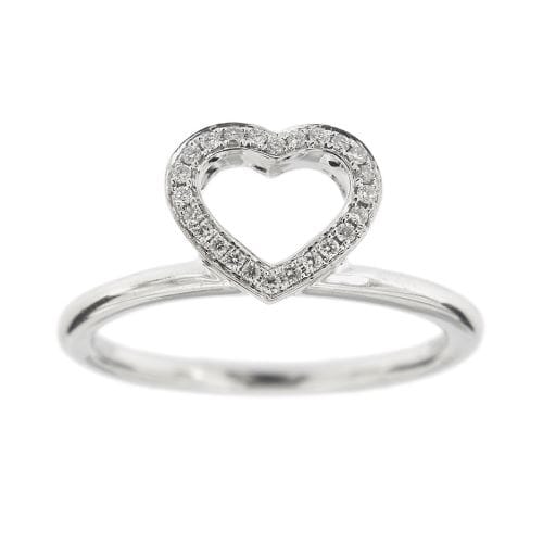 Bague 54 Donna Oro - Bague cœur en or blanc 18 kt et diamants 58 Facettes 23750