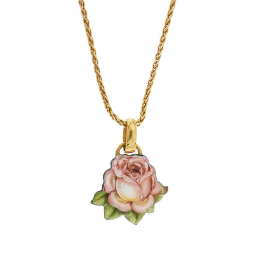 Collier Gabriella Rivalta - Collier maille épi en or jaune 18 ct avec rose émaillée 58 Facettes 33328