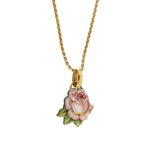Collier Gabriella Rivalta - Collier maille épi en or jaune 18 ct avec rose émaillée 58 Facettes 33328