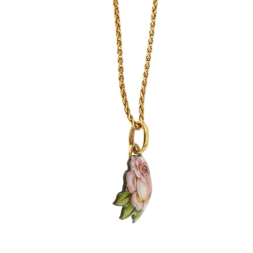 Collier Gabriella Rivalta - Collier maille épi en or jaune 18 ct avec rose émaillée 58 Facettes 33328