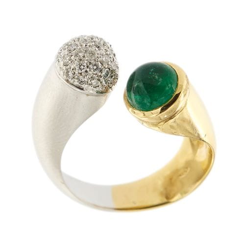 Bague 56 Bague contrarié ouverte en or 18 ct avec émeraude et diamants 58 Facettes 28269