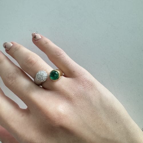 Bague 56 Bague contrarié ouverte en or 18 ct avec émeraude et diamants 58 Facettes 28269
