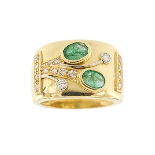 Bague 54 Bague bandeau en or jaune 18 ct avec émeraudes et diamants 58 Facettes 34295