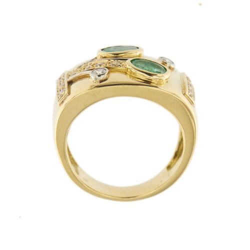 Bague 54 Bague bandeau en or jaune 18 ct avec émeraudes et diamants 58 Facettes 34295