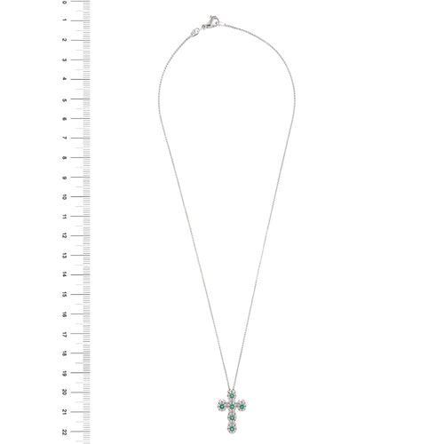 Collier Collier avec pendentif croix en or blanc 18 ct, diamants et émeraudes 58 Facettes 25439