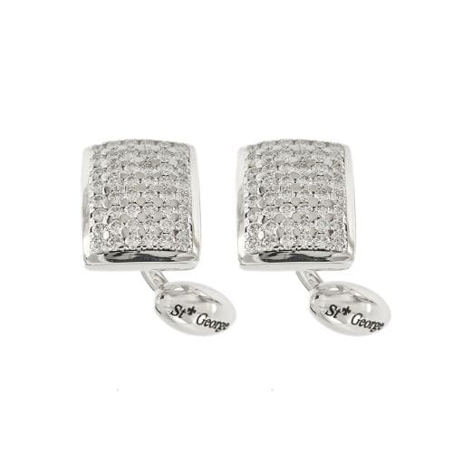 Boutons de manchette St George - Boutons de manchette rectangulaires en or blanc 18 ct et diamants 58 Facettes 36484