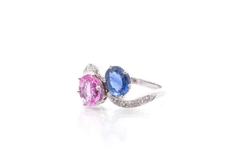 Bague 51 Bague toi et moi vintage en platine, saphirs et diamants 58 Facettes 25527