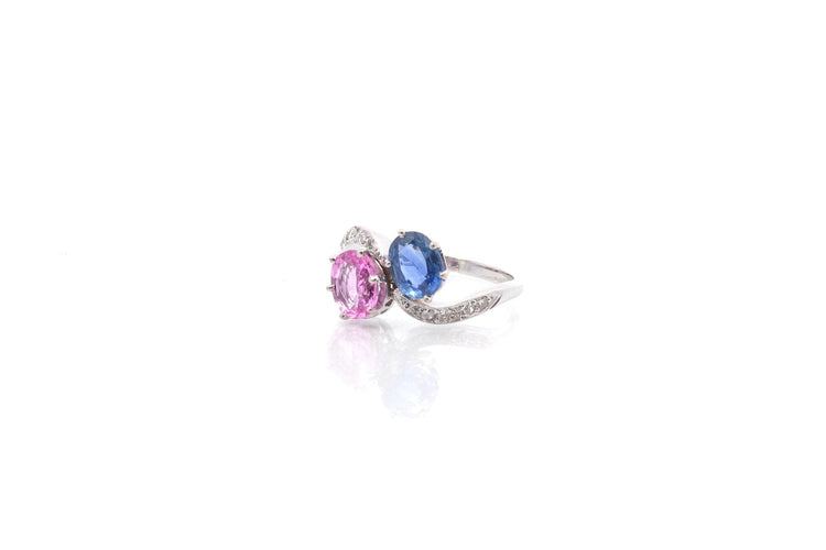 Bague 51 Bague toi et moi vintage en platine, saphirs et diamants 58 Facettes 25527