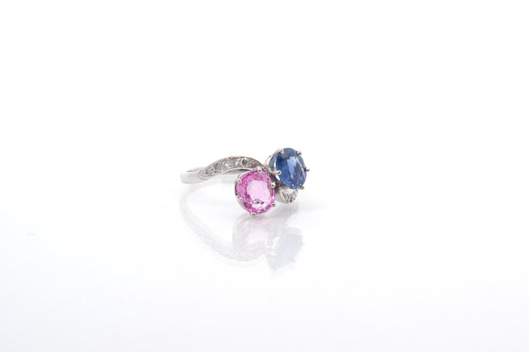 Bague 51 Bague toi et moi vintage en platine, saphirs et diamants 58 Facettes 25527