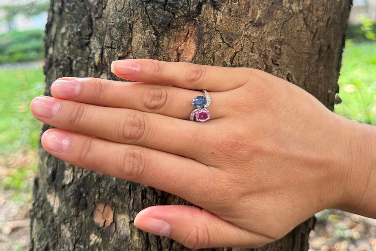 Bague 51 Bague toi et moi vintage en platine, saphirs et diamants 58 Facettes 25527