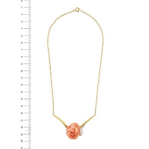 Collier Scavia - Collier en or jaune 18 ct avec corail rose et diamants 58 Facettes 28810
