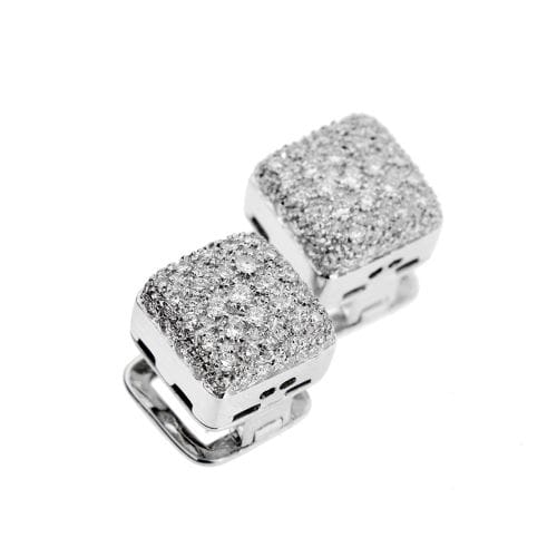 Boucles d'oreilles Boucles d'oreilles carrées - Puces en or blanc 18 ct et diamants 58 Facettes 13519