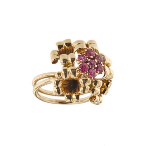 Bague Bague bouquet en or rose 18 ct avec rubis 58 Facettes 33247