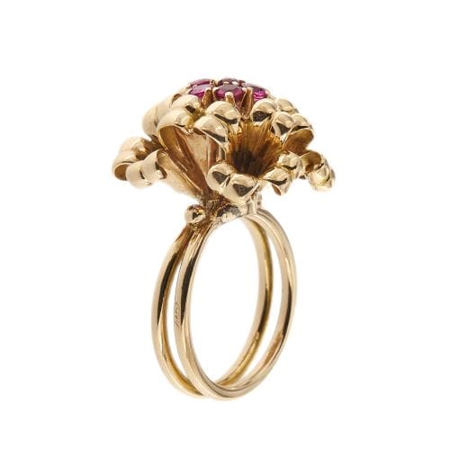 Bague Bague bouquet en or rose 18 ct avec rubis 58 Facettes 33247