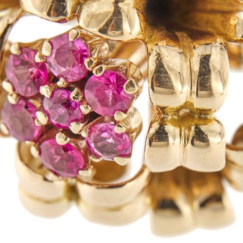 Bague Bague bouquet en or rose 18 ct avec rubis 58 Facettes 33247