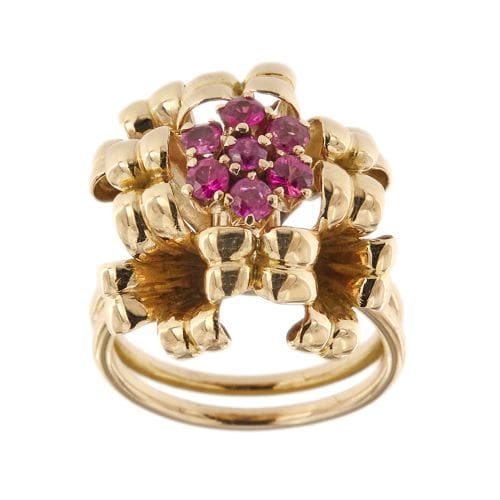 Bague Bague bouquet en or rose 18 ct avec rubis 58 Facettes 33247