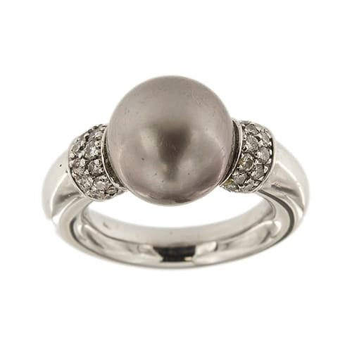 Bague 55 Bague - Perle de Tahiti et diamants en or blanc 18 ct 58 Facettes 34976