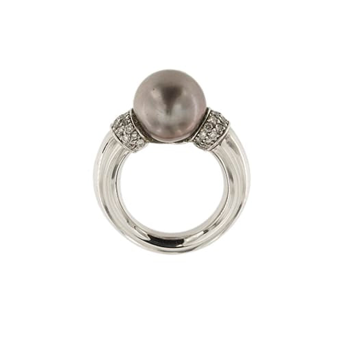 Bague 55 Bague - Perle de Tahiti et diamants en or blanc 18 ct 58 Facettes 34976